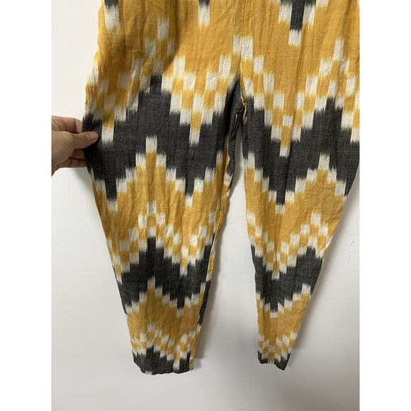 The Odells Anthropologie Jumpsuit Romper Ikat Cotton Size LG Yellow Boho Summer - Picture 5 of 10